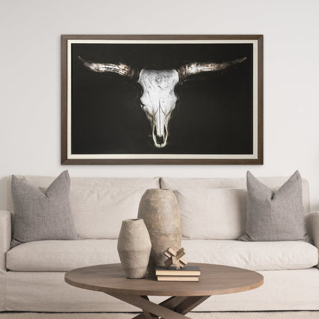 Cow Skull by PH Burchett a Hand Embellished Textured Framed Art Print Matted under Glass by Mercana at Eve Furniture