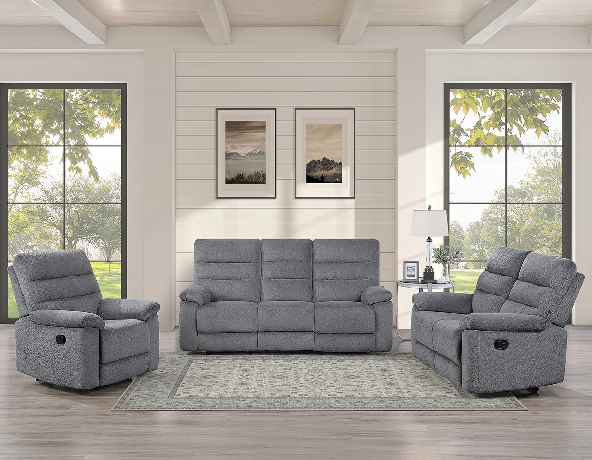 Cozy Gray 3-Piece Manual Reclining Set by Steve Silver at Eve Furniture