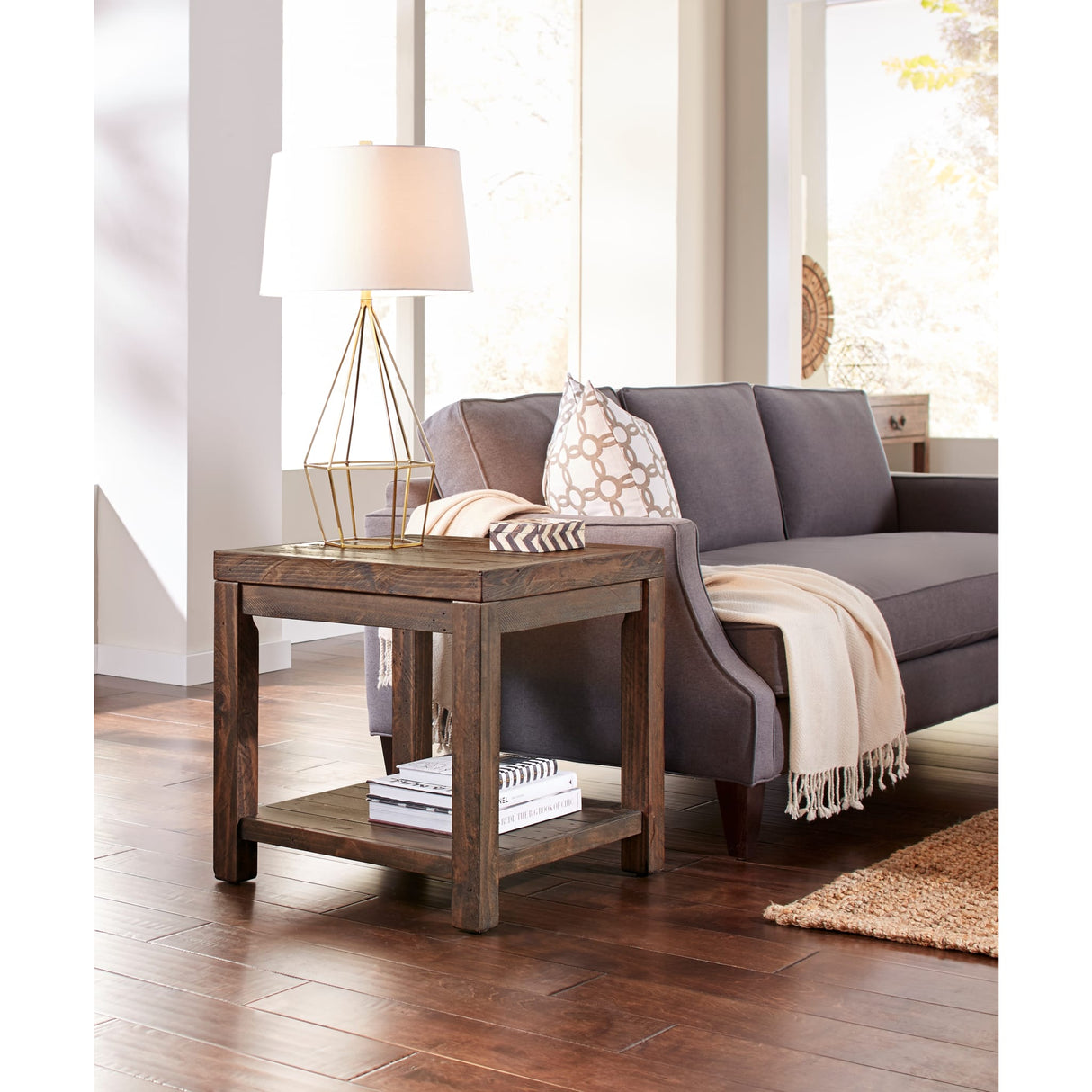 Craster Reclaimed Wood Square Side Table in Smoky Taupe by Modus Furniture at Eve Furniture