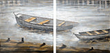 Creekside Diptych Boats Original Hand Painted on Wood Oil Painting by Mercana at Eve Furniture