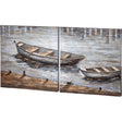 Creekside Diptych Boats Original Hand Painted on Wood Oil Painting by Mercana at Eve Furniture