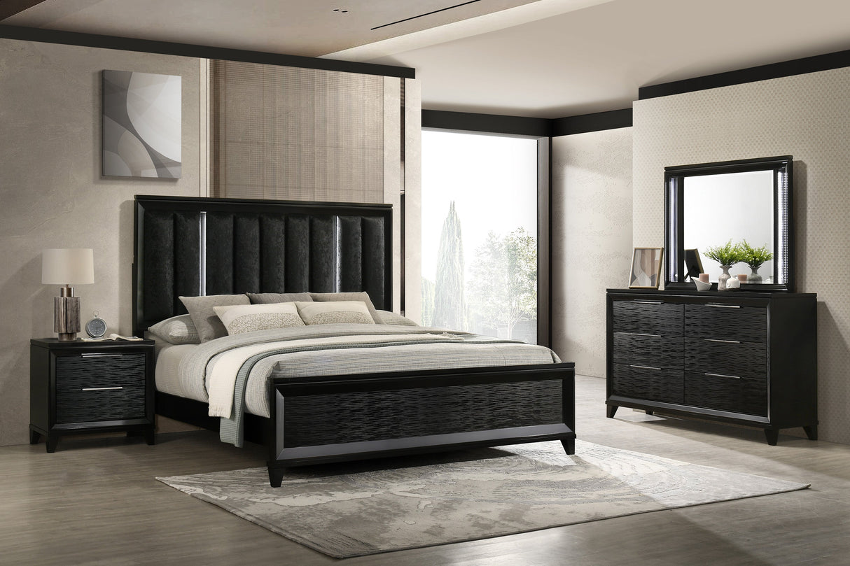 Cressida Black Upholstered LED Panel Bedroom Set by Crown Mark at Eve Furniture