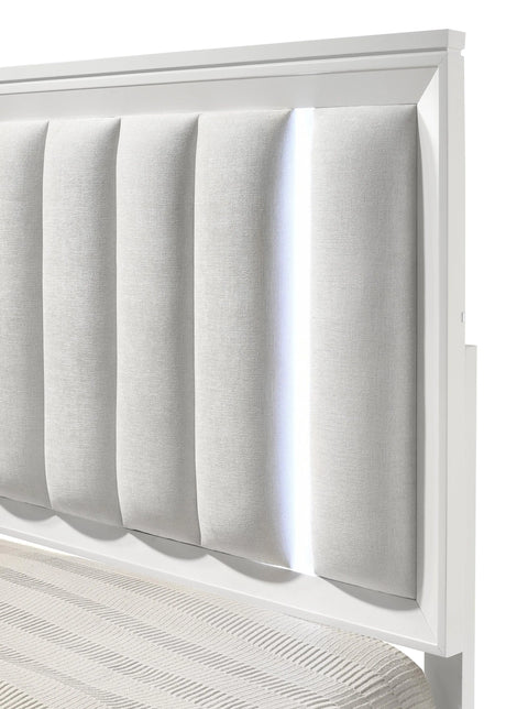 Cressida White Queen Upholstered LED Panel Bed by Crown Mark at Eve Furniture
