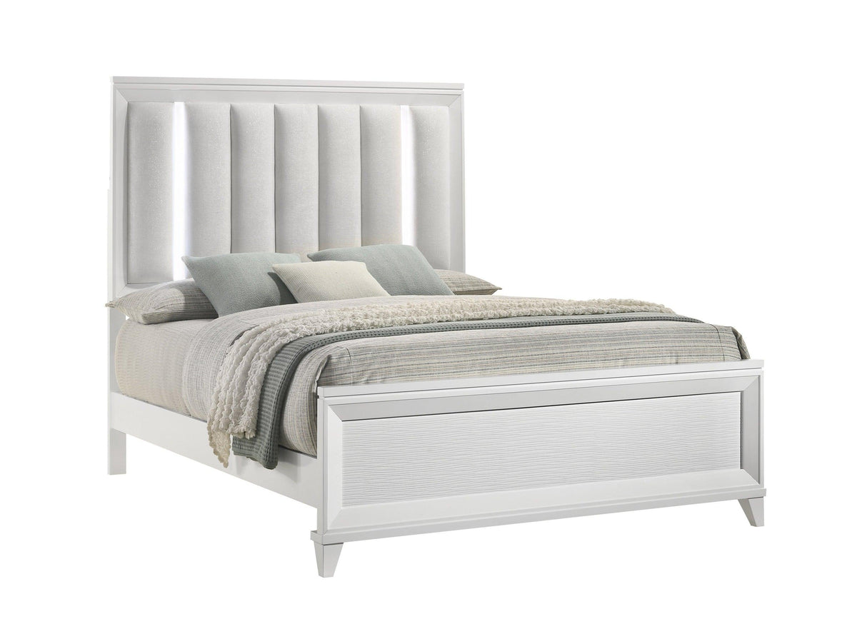 Cressida White Queen Upholstered LED Panel Bed by Crown Mark at Eve Furniture
