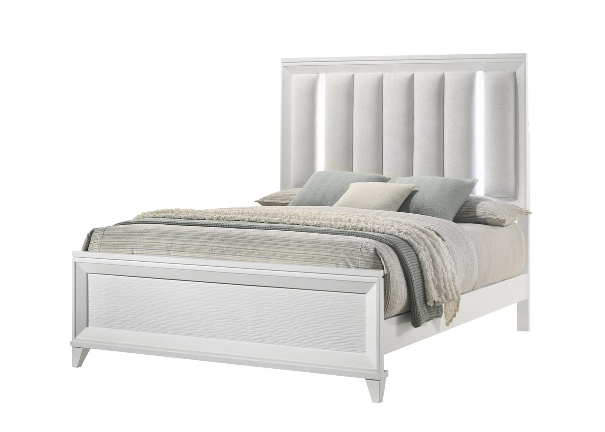 Cressida White Upholstered LED Panel Bedroom Set by Crown Mark at Eve Furniture
