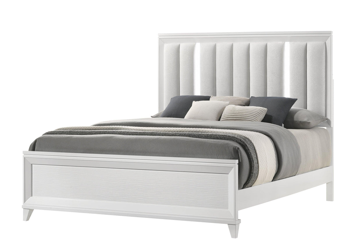 Cressida White Upholstered LED Panel Bedroom Set by Crown Mark at Eve Furniture