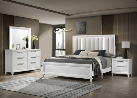 Cressida White Upholstered LED Panel Bedroom Set by Crown Mark at Eve Furniture