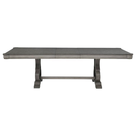 Cresswell Weathered Taupe 104-inch Double Pedestal Extension Dining Table by Coaster at Eve Furniture