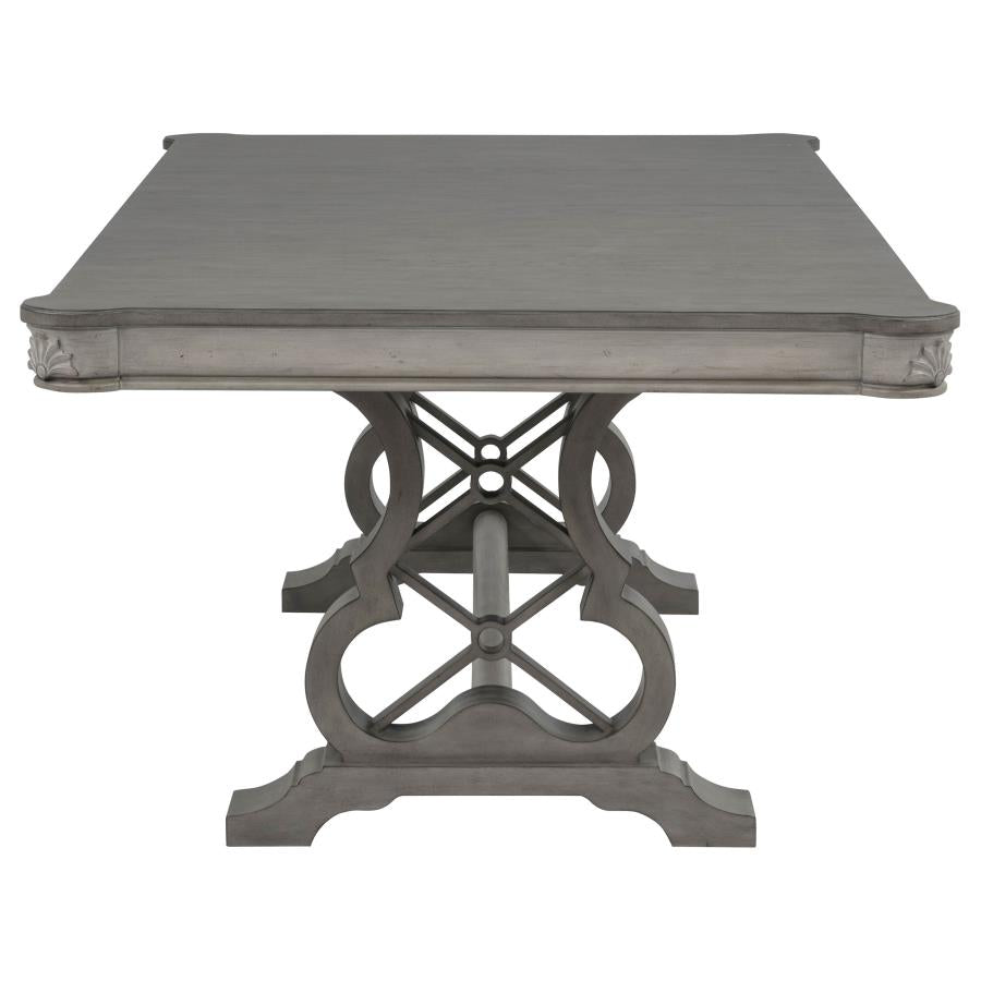 Cresswell Weathered Taupe 104-inch Double Pedestal Extension Dining Table by Coaster at Eve Furniture