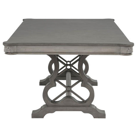 Cresswell Weathered Taupe 104-inch Double Pedestal Extension Dining Table by Coaster at Eve Furniture