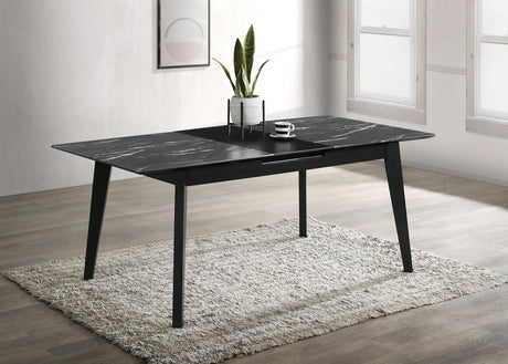 Crestmont Gray Rectangular Faux Marble Top Dining Table with and 16" Self-Storing Extension Leaf by Coaster at Eve Furniture