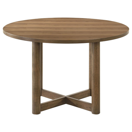 Crestmore Walnut Round Wood Dining Table by Coaster at Eve Furniture