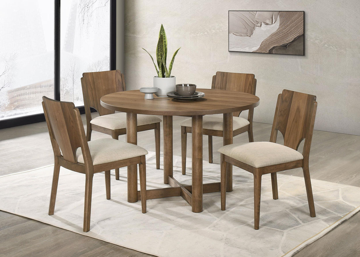 Crestmore Walnut Round Wood Dining Table by Coaster at Eve Furniture