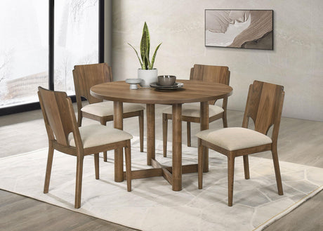 Crestmore Walnut Round Wood Dining Table by Coaster at Eve Furniture