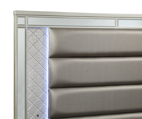Cristian Champagne LED Upholstered Panel Bedroom Set by Crown Mark at Eve Furniture