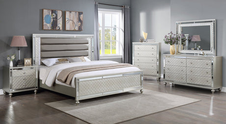 Cristian Champagne LED Upholstered Panel Bedroom Set by Crown Mark at Eve Furniture
