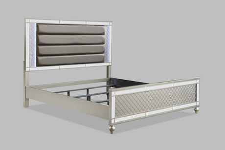 Cristian Champagne Queen LED Upholstered Panel Bed by Crown Mark at Eve Furniture