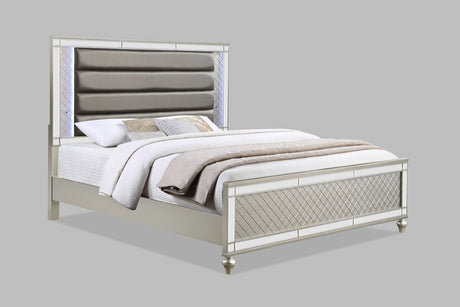 Cristian Champagne Queen LED Upholstered Panel Bed by Crown Mark at Eve Furniture