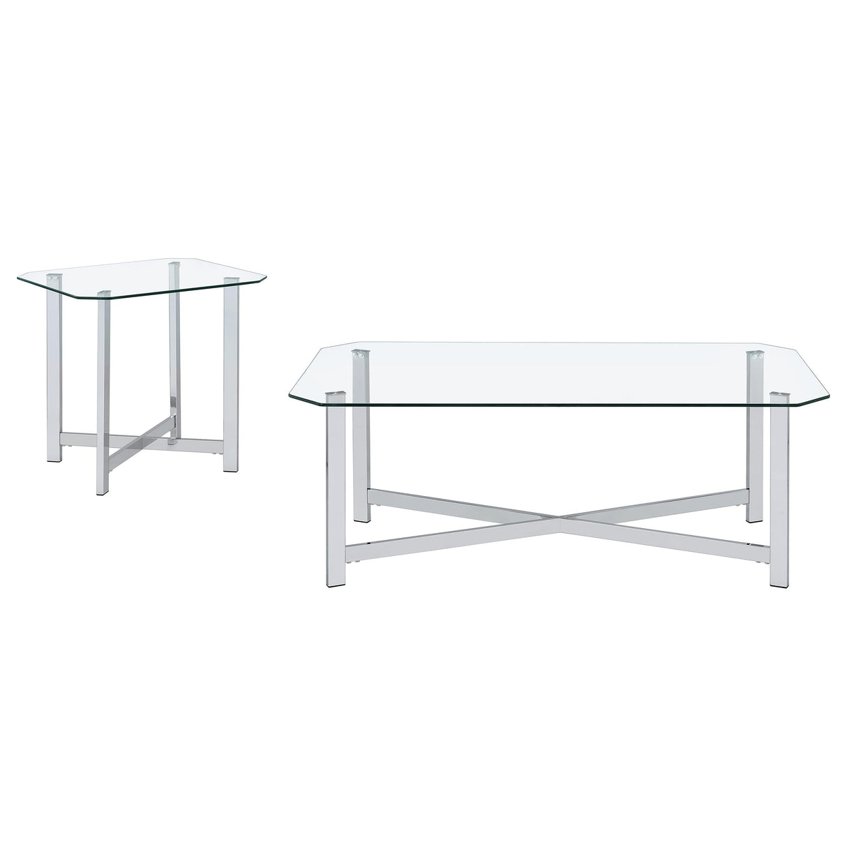 Cronin Chrome 2-piece Tempered Glass Top Coffee Table Set by Coaster at Eve Furniture
