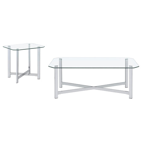 Cronin Chrome 2-piece Tempered Glass Top Coffee Table Set by Coaster at Eve Furniture