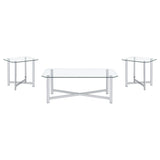 Cronin Chrome 3-piece Tempered Glass Top Coffee Table Set by Coaster at Eve Furniture