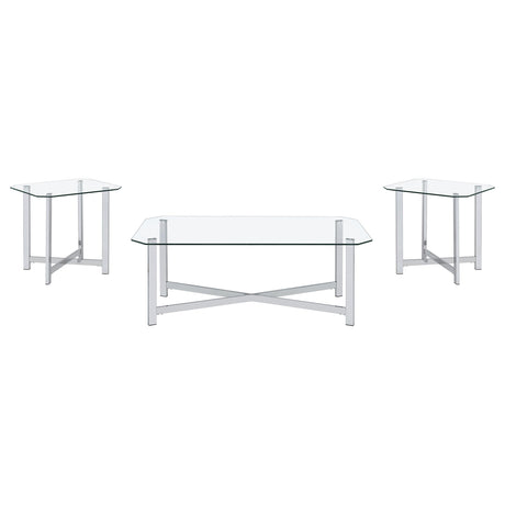 Cronin Chrome 3-piece Tempered Glass Top Coffee Table Set by Coaster at Eve Furniture