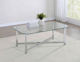 Cronin Chrome Rectangular Tempered Glass Top Cocktail Coffee Table by Coaster at Eve Furniture
