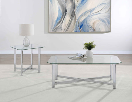 Cronin Chrome Square Tempered Glass Top Side End Table by Coaster at Eve Furniture