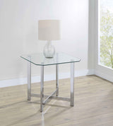 Cronin Chrome Square Tempered Glass Top Side End Table by Coaster at Eve Furniture