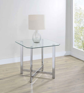 Cronin Chrome Square Tempered Glass Top Side End Table by Coaster at Eve Furniture