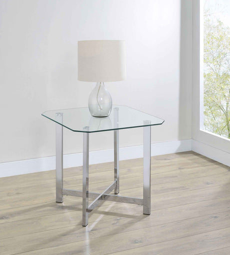 Cronin Chrome Square Tempered Glass Top Side End Table by Coaster at Eve Furniture