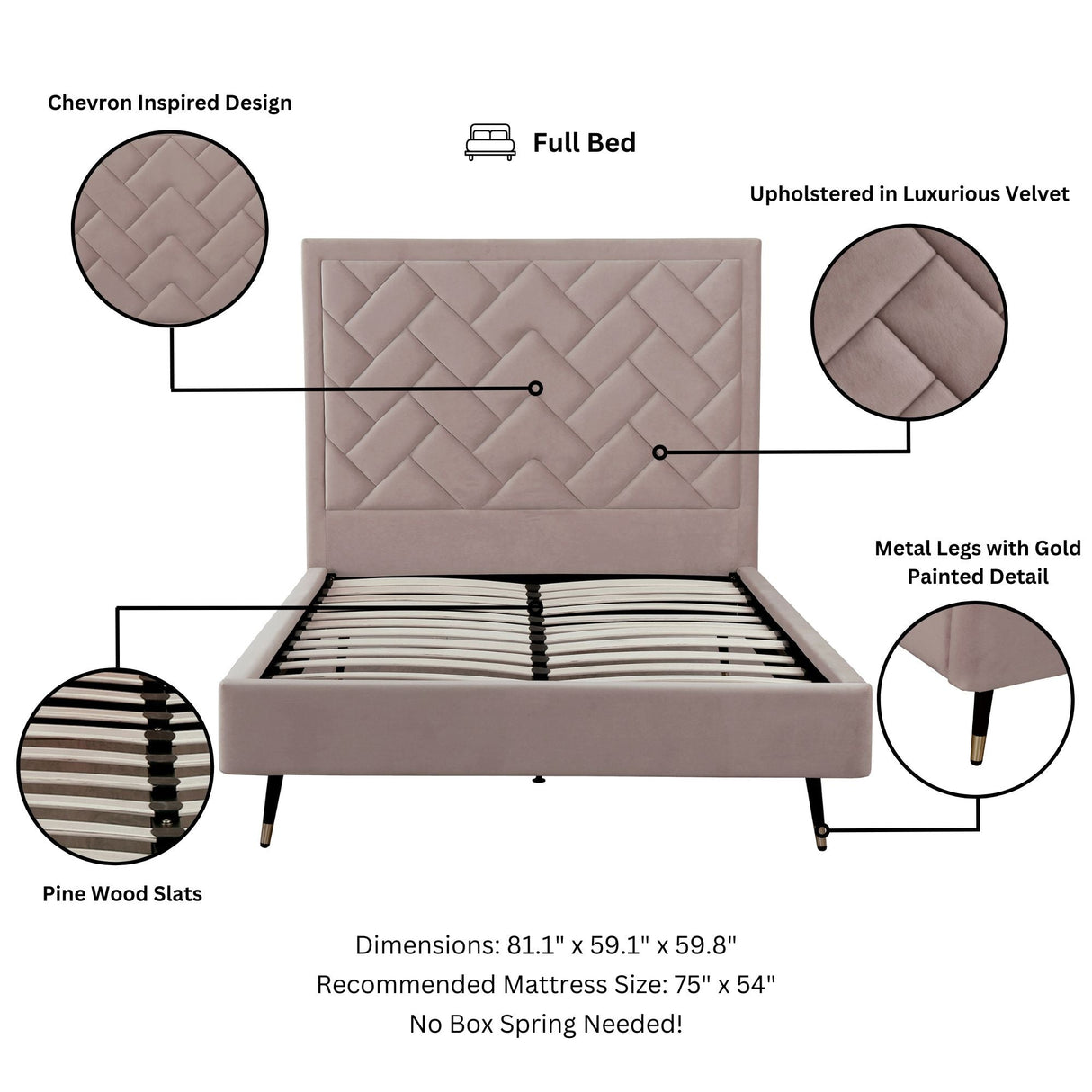 Crosby Full- Size Bed in Blush by Manhattan Comfort at Eve Furniture