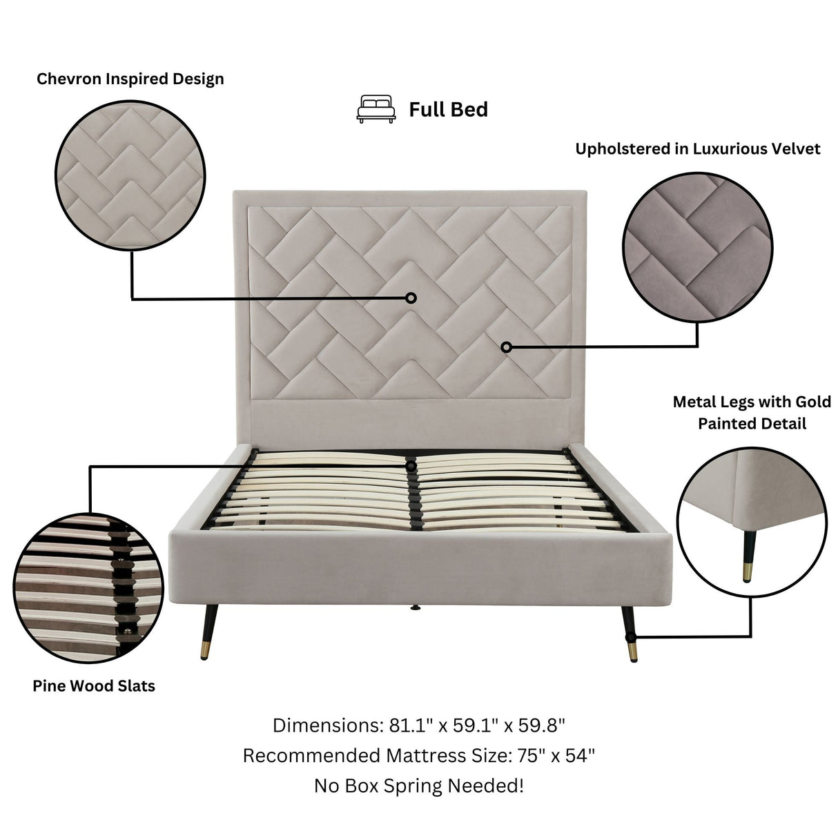 Crosby Full- Size Bed in Greige by Manhattan Comfort at Eve Furniture