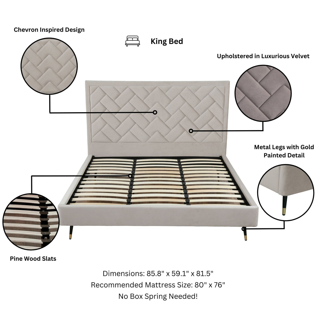 Crosby King-Size Bed in Greige by Manhattan Comfort at Eve Furniture