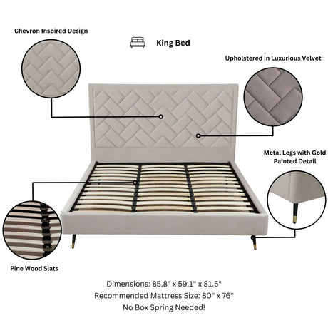 Crosby King-Size Bed in Greige by Manhattan Comfort at Eve Furniture