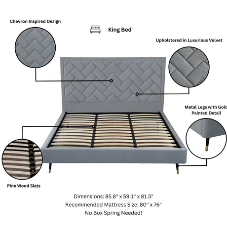 Crosby King-Size Bed in Grey by Manhattan Comfort at Eve Furniture