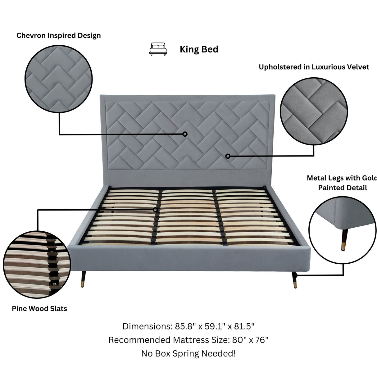 Crosby King-Size Bed in Grey by Manhattan Comfort at Eve Furniture