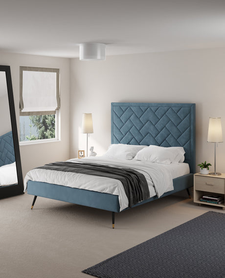 Crosby Queen-Size Bed in Blue by Manhattan Comfort at Eve Furniture