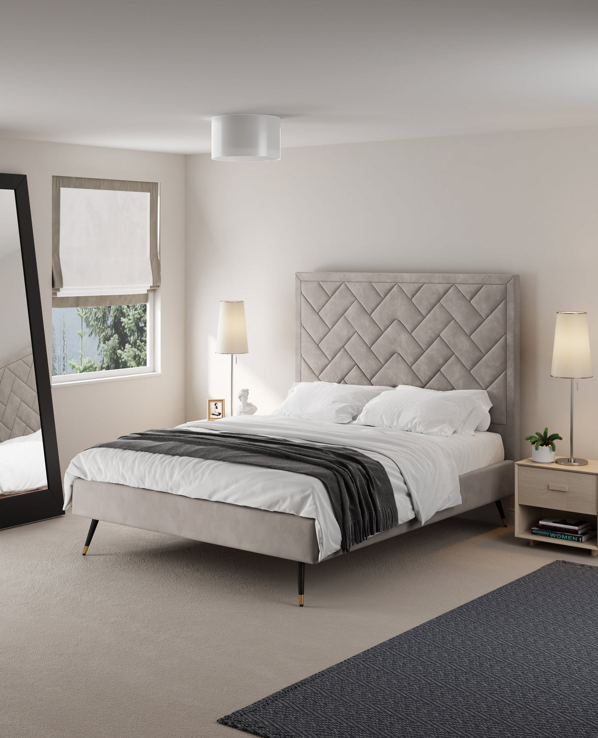 Crosby Queen-Size Bed in Greige by Manhattan Comfort at Eve Furniture