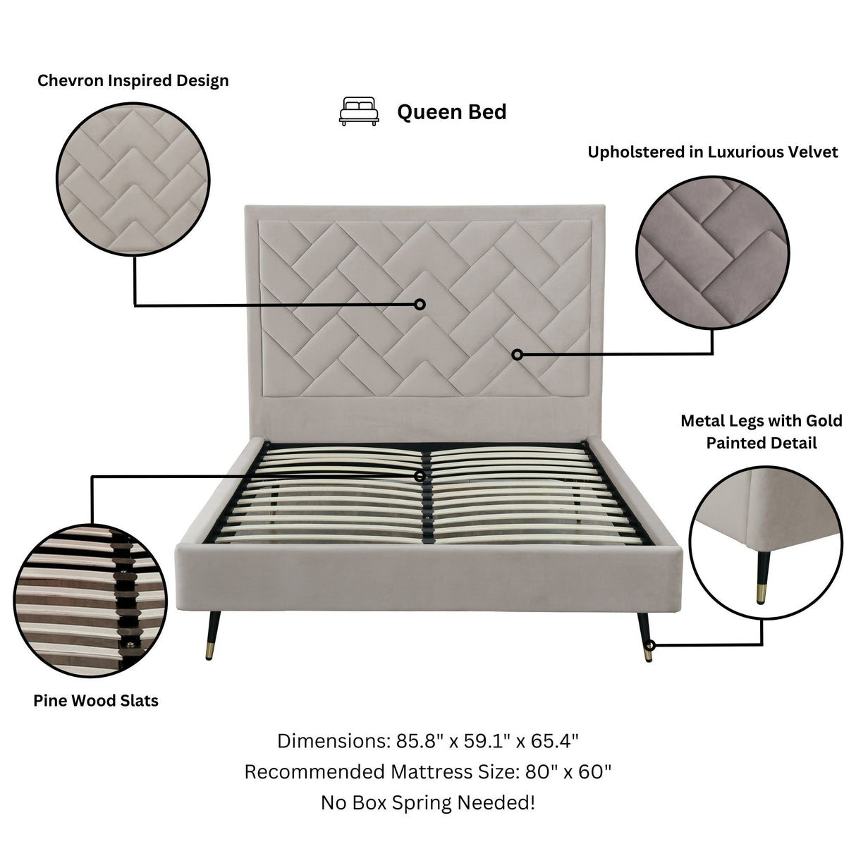 Crosby Queen-Size Bed in Greige by Manhattan Comfort at Eve Furniture
