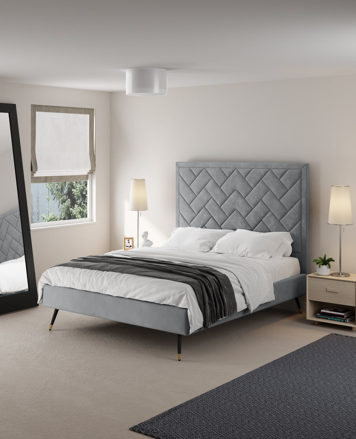 Crosby Queen-Size Bed in Grey by Manhattan Comfort at Eve Furniture