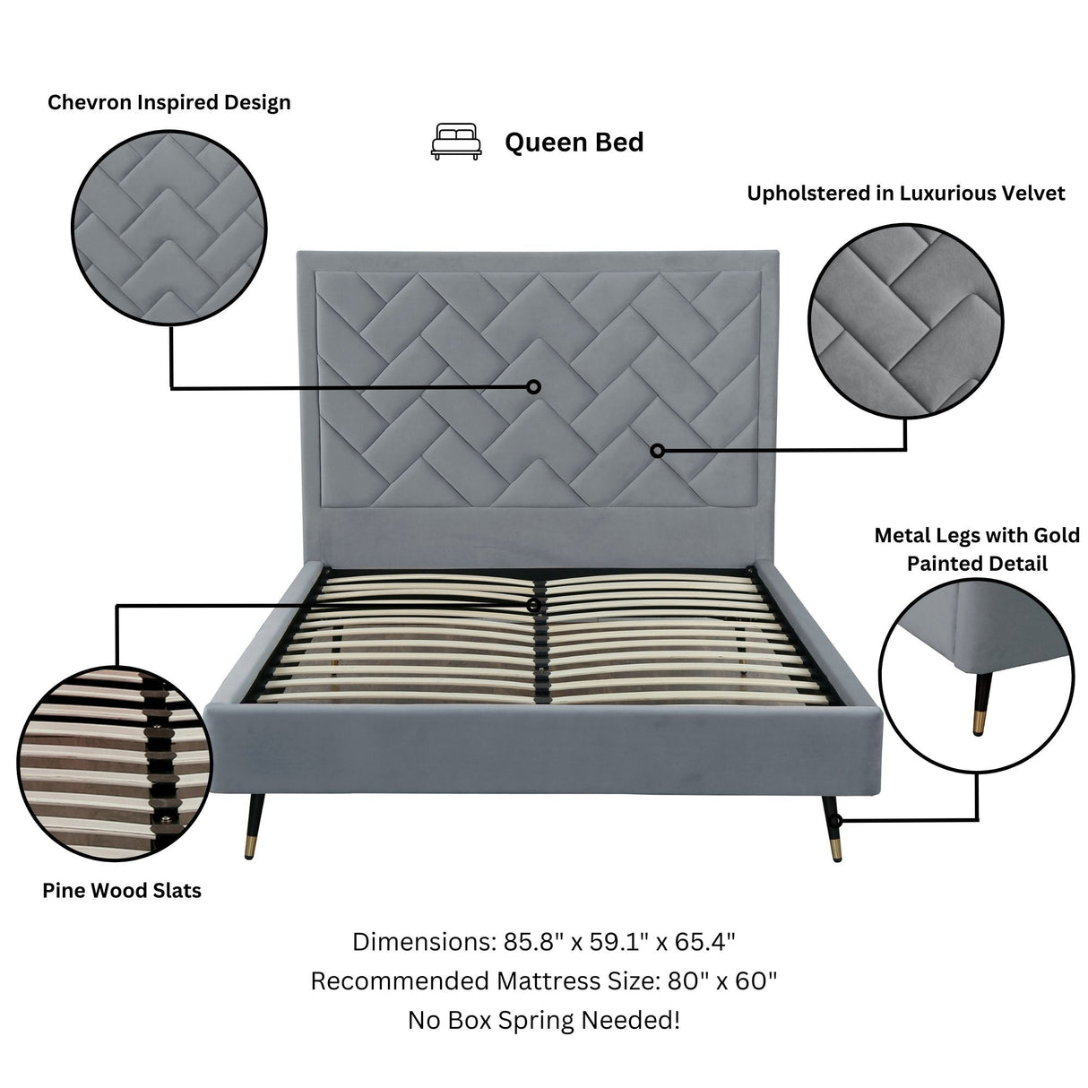 Crosby Queen-Size Bed in Grey by Manhattan Comfort at Eve Furniture