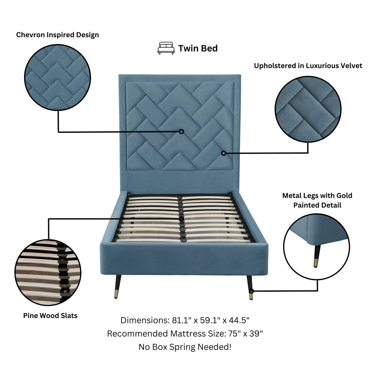 Crosby Twin-Size Bed in Blue by Manhattan Comfort at Eve Furniture