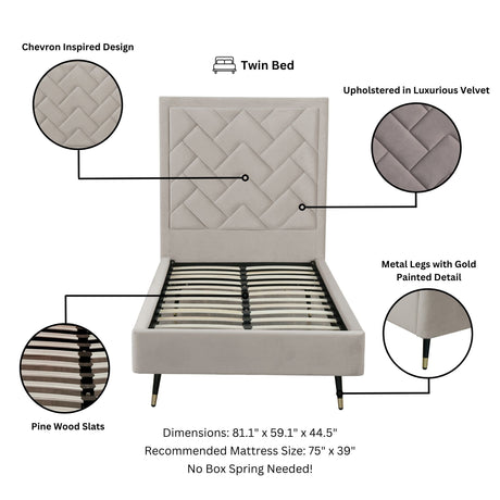 Crosby Twin-Size Bed in Greige by Manhattan Comfort at Eve Furniture