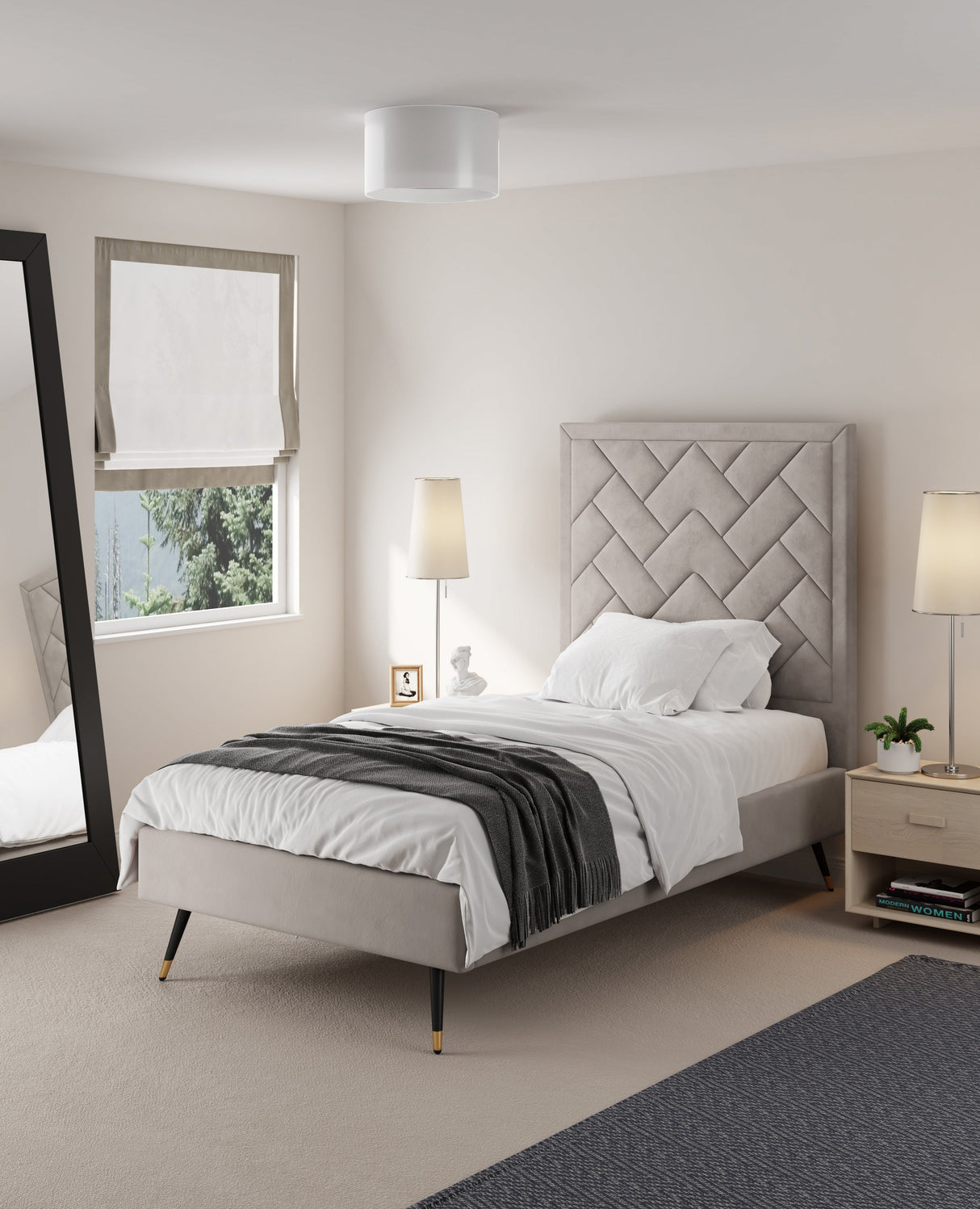 Crosby Twin-Size Bed in Greige by Manhattan Comfort at Eve Furniture