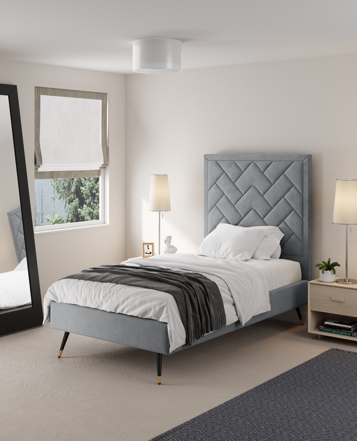 Crosby Twin-Size Bed in Grey by Manhattan Comfort at Eve Furniture