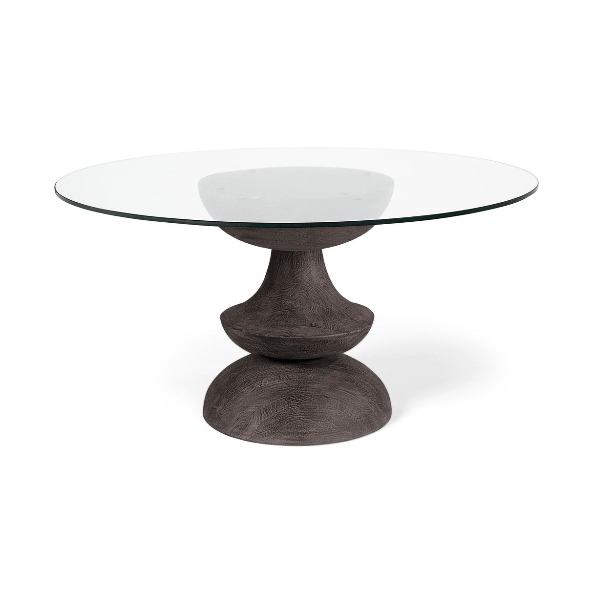 Crossman III Dark Brown/Gray Solid Wood Base W/ Round Glass Top Dining Table by Mercana at Eve Furniture