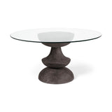 Crossman III Dark Brown/Gray Solid Wood Base W/ Round Glass Top Dining Table by Mercana at Eve Furniture