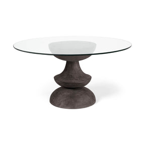 Crossman III Dark Brown/Gray Solid Wood Base W/ Round Glass Top Dining Table by Mercana at Eve Furniture