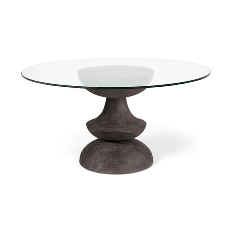 Crossman III Dark Brown/Gray Solid Wood Base W/ Round Glass Top Dining Table by Mercana at Eve Furniture